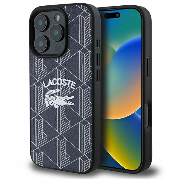 Pouzdro Lacoste pro iPhone 16 Pro Max 6.9", tmavě modré, Monogram, Vintage Logo MagSafe