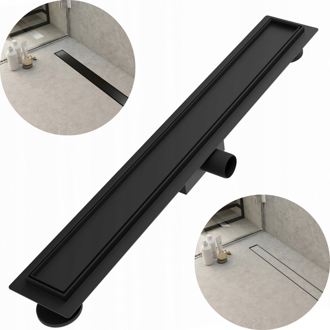 Merflow 2v1 Lineární odtok na dlaždice, černý, 70 cm