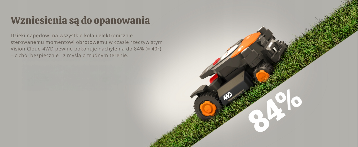 WORX ROBOT KOSZĄCY VISION CLOUD WR340E do 600 m² stereo kamera, RTK Seria Vision Cloud