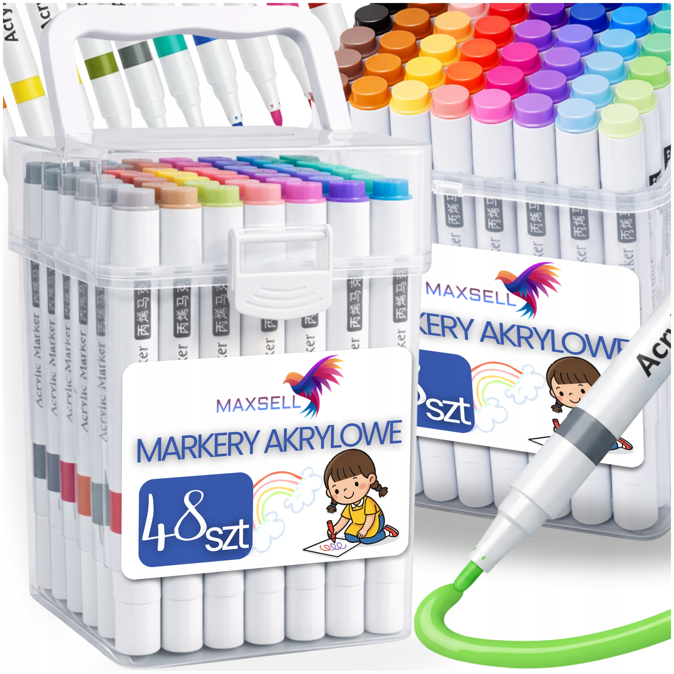MARKERY AKRYLOWE PISAKI MAZAKI FLAMASTRY WODOODPORNE 48 SZTUK ZESTAW