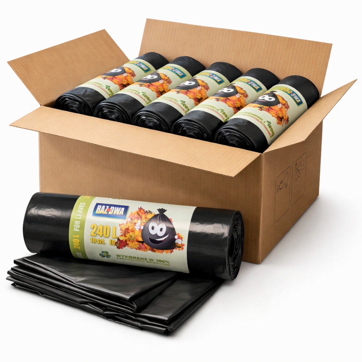 Levně pytle na odpad Bio 240L se stužkou 12X10 ks 40µm| listy, tráva, zahrada