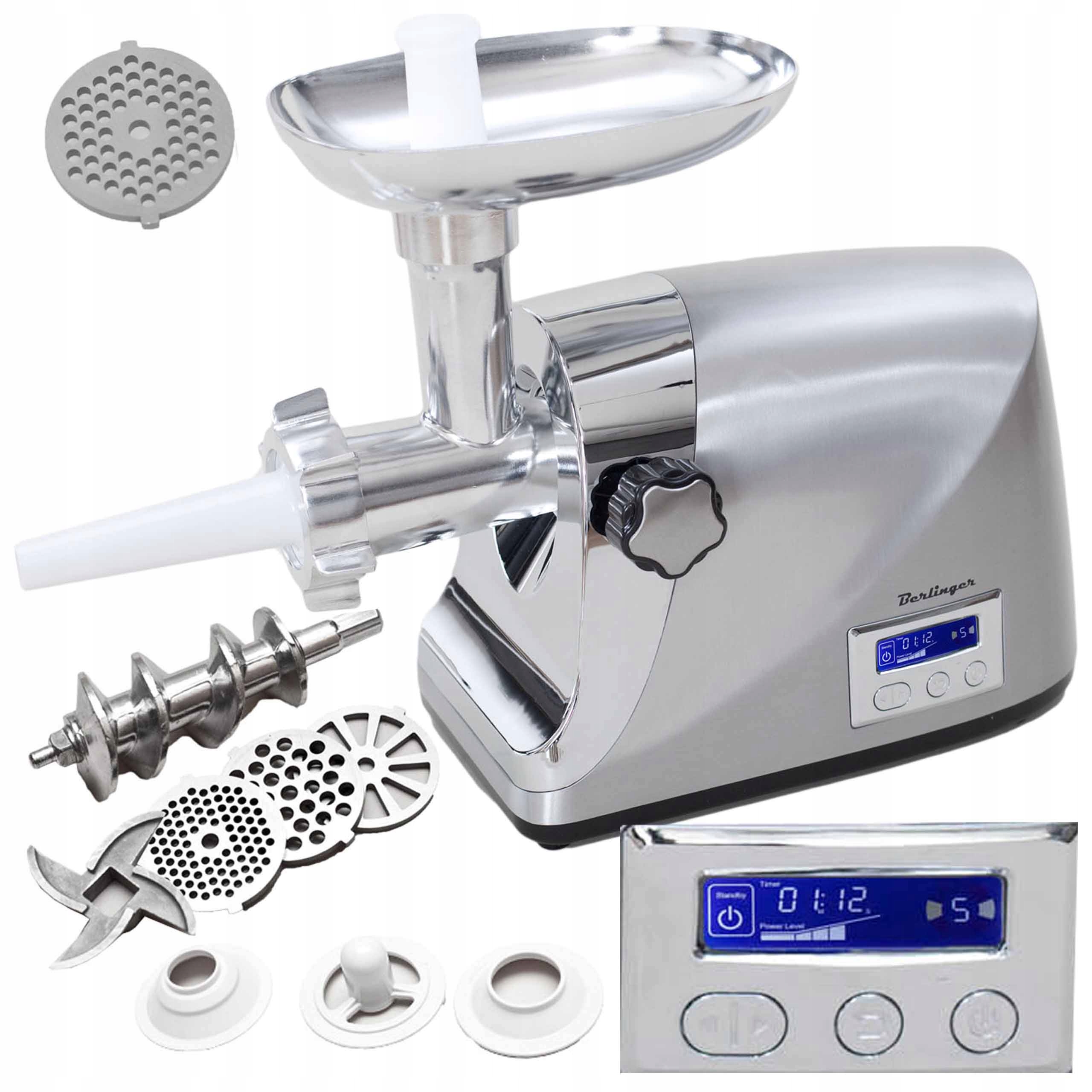 Maszynka do mięsa Berlinger 2200W metalowa obudowa z regulacją obrotów LCD