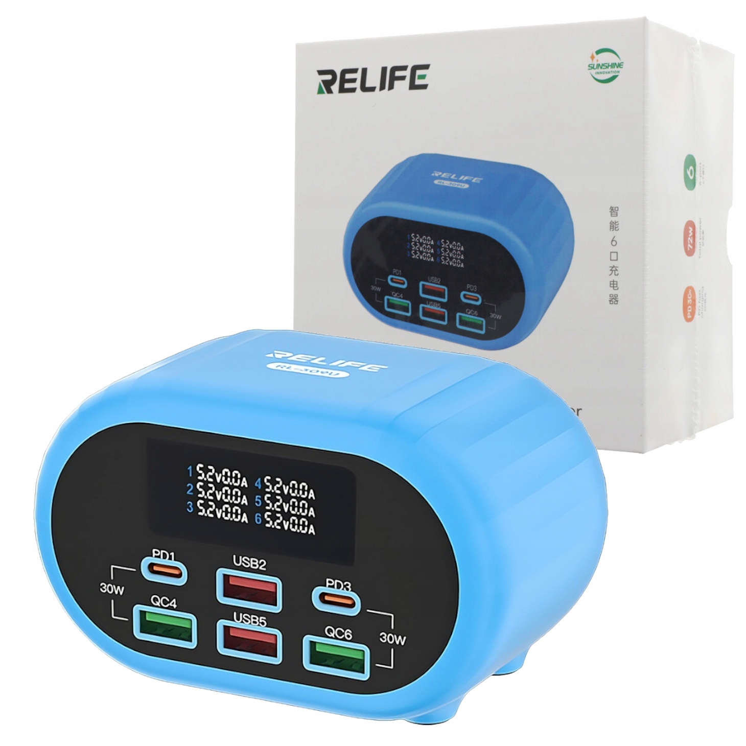 Ładowarka Sieciowa Relife RL-309U Moc 72W 6 Portów Pd Qc