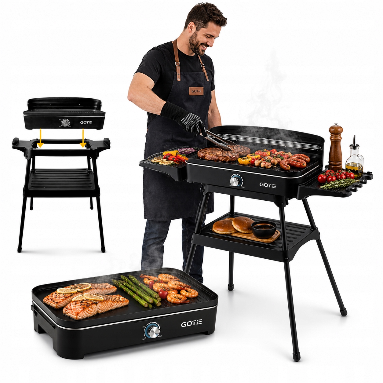 Grill Elektryczny 2w1 Stojący Stołowy Ogrodowy Duży 2200W