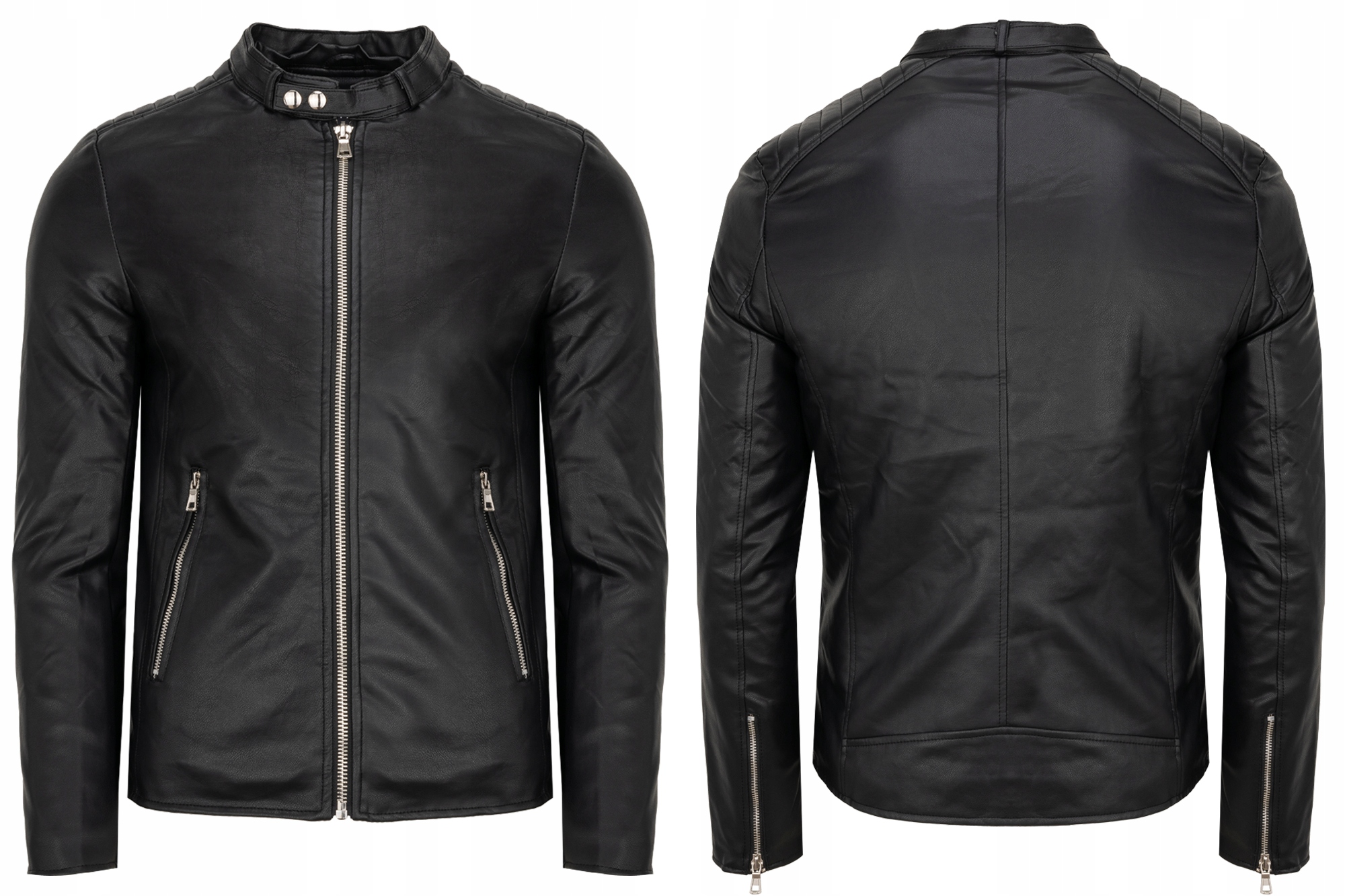 Pánská Kožená Bunda Černá Zateplená Stojáček Kapuce Odnímatelná Prošívaná: XL