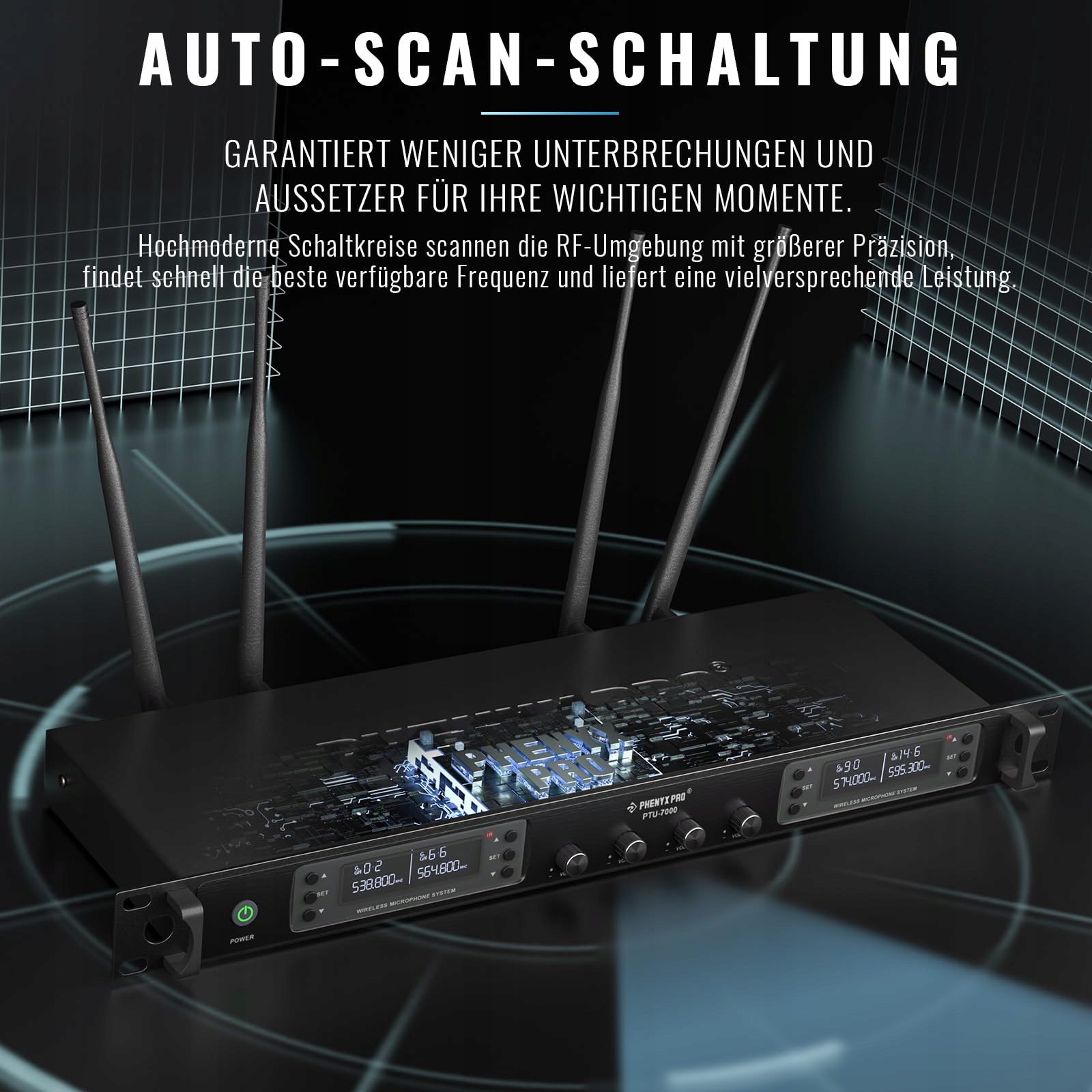 PHENYX PRO Bezprzewodowy System Mikrofonów 4 Kanały 4 Mikrofony Ręczne — miniatura 5