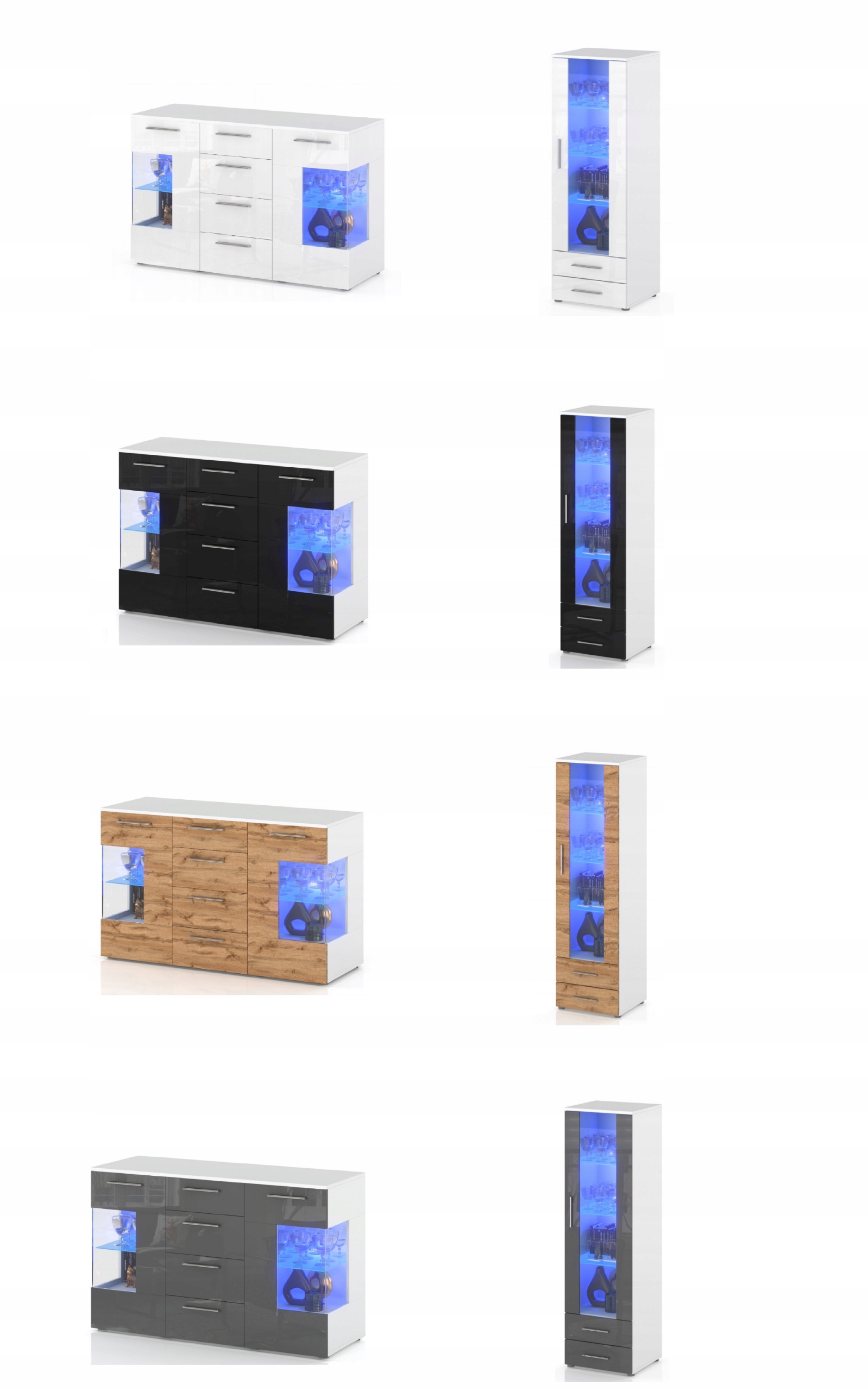 KOMODA 4 SZUFLADY SZAFKA DUŻA POJEMNA 2 DRZWI BIAŁY POŁYSK LED 150 cm Kolor mebla biały