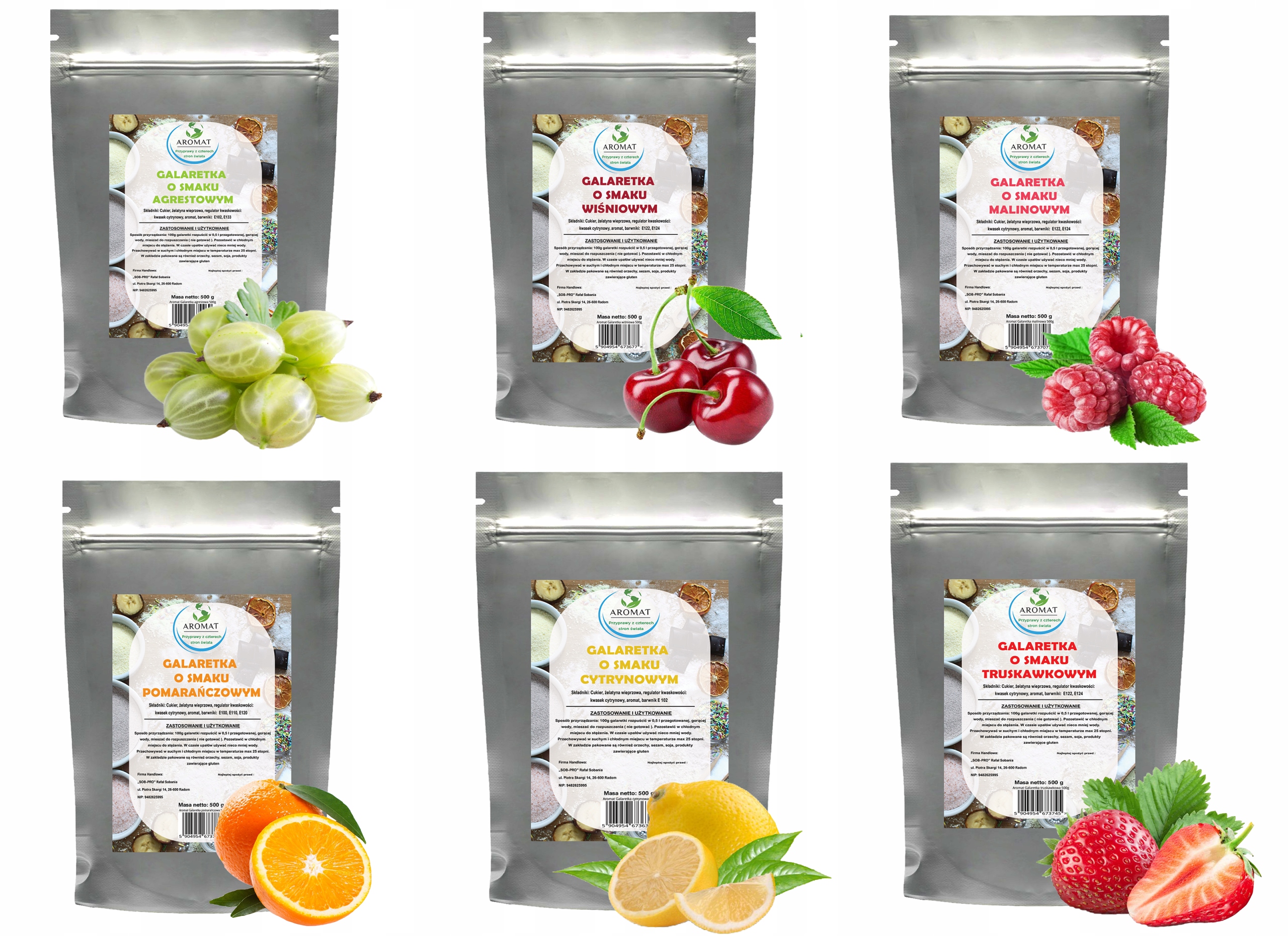 Sada želé 6x500g 6 Příchutí, zdravý dezert, pro pečivo 3 kg