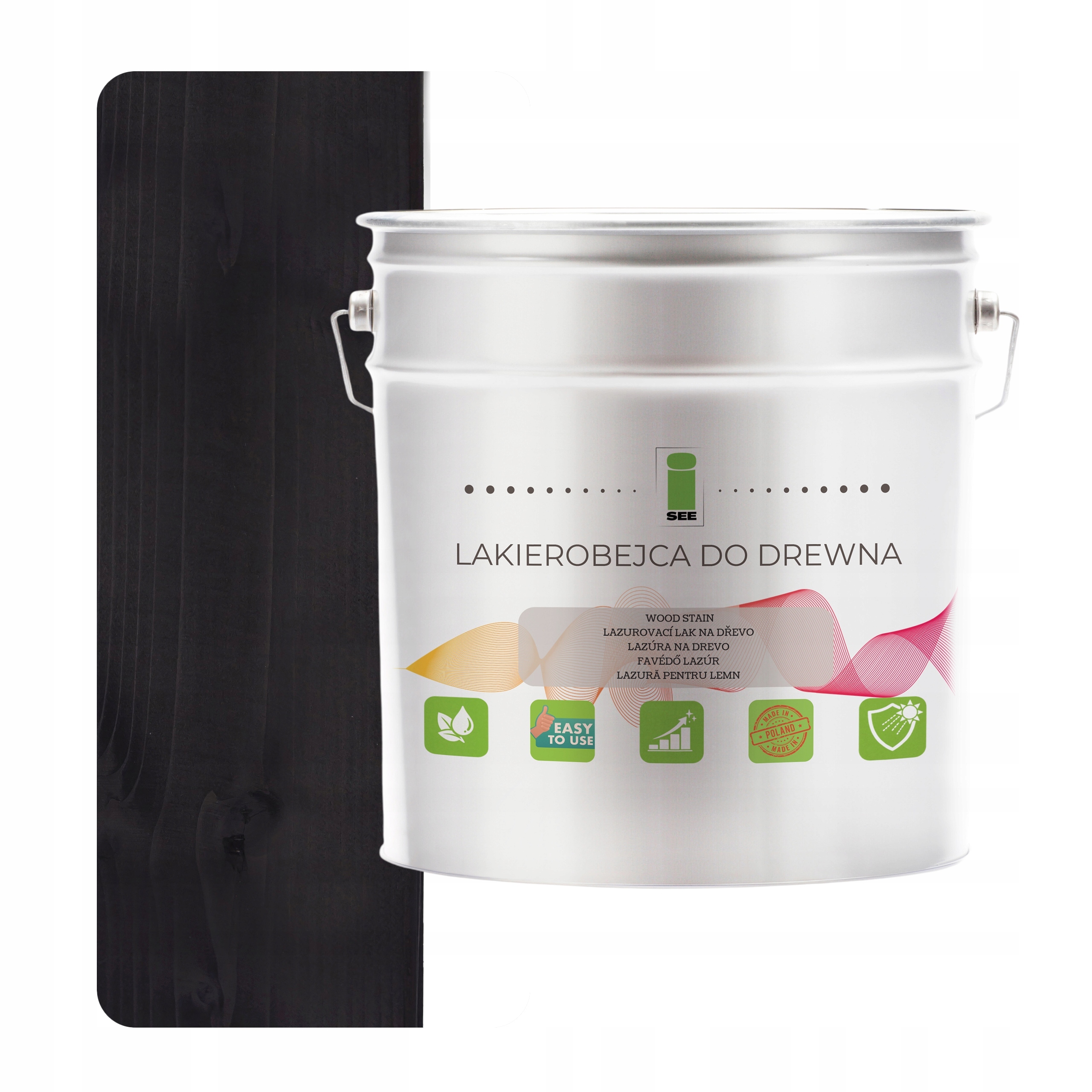 Lak na dřevo černý, hydrofobní, bez zápachu, satén 3v1 2,5L 9005