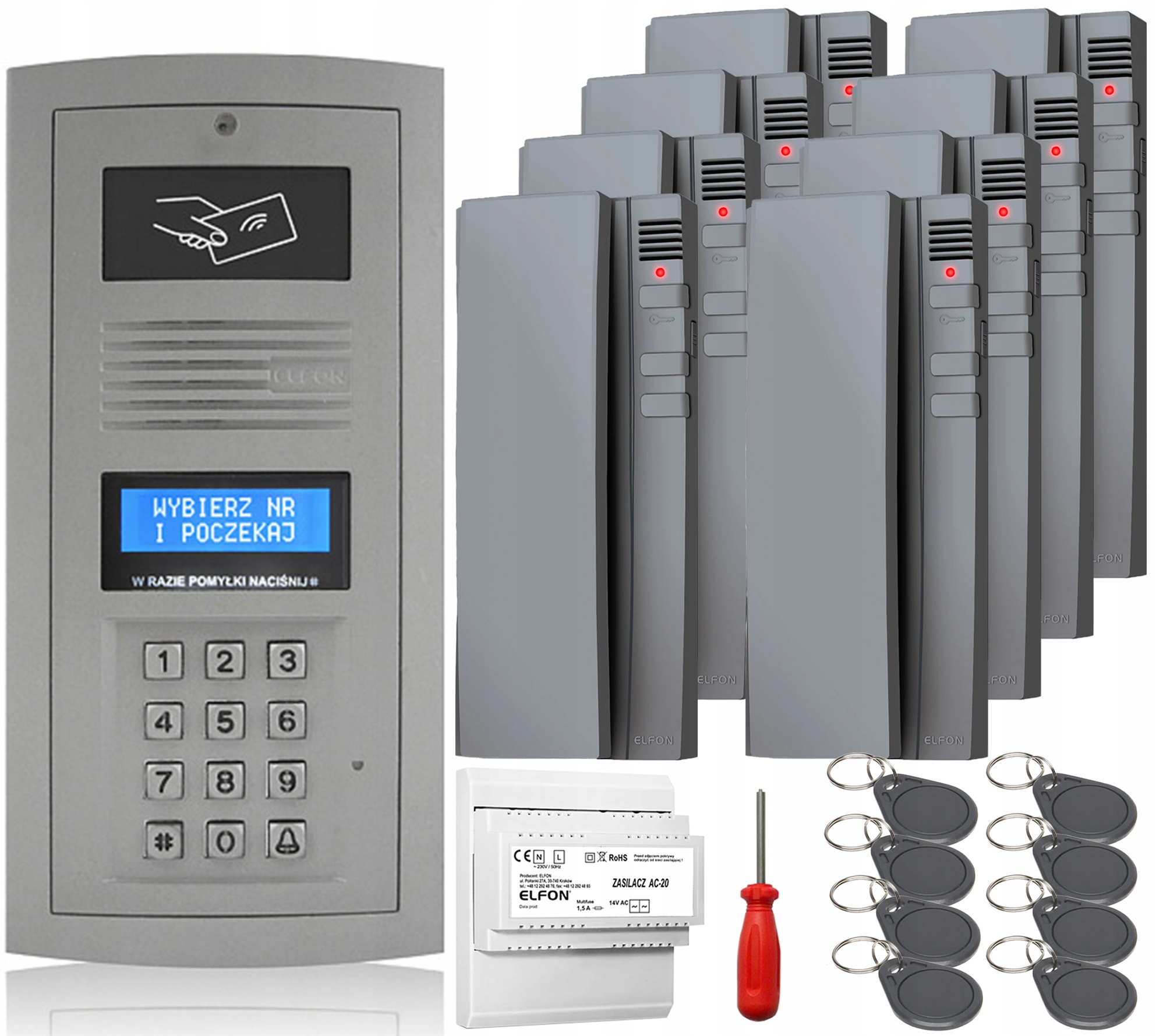 Domofón v balení Elfon OP-255R-P Nástenná brána 8x Unifon Šedá kľúčenka
