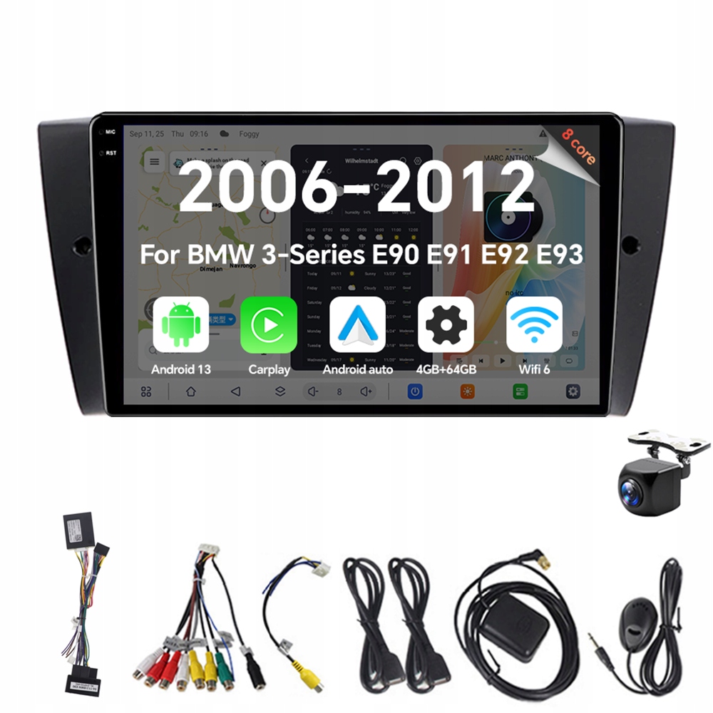 2Din Android 13 autorádio pre Bmw radu 3 E90 E91 E92 E93 2006-2012 Carplay