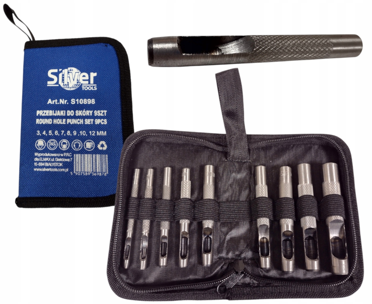Przebijaki Do Skóry Gumy Dziurkacz Wycinak Zestaw 9szt. Etui