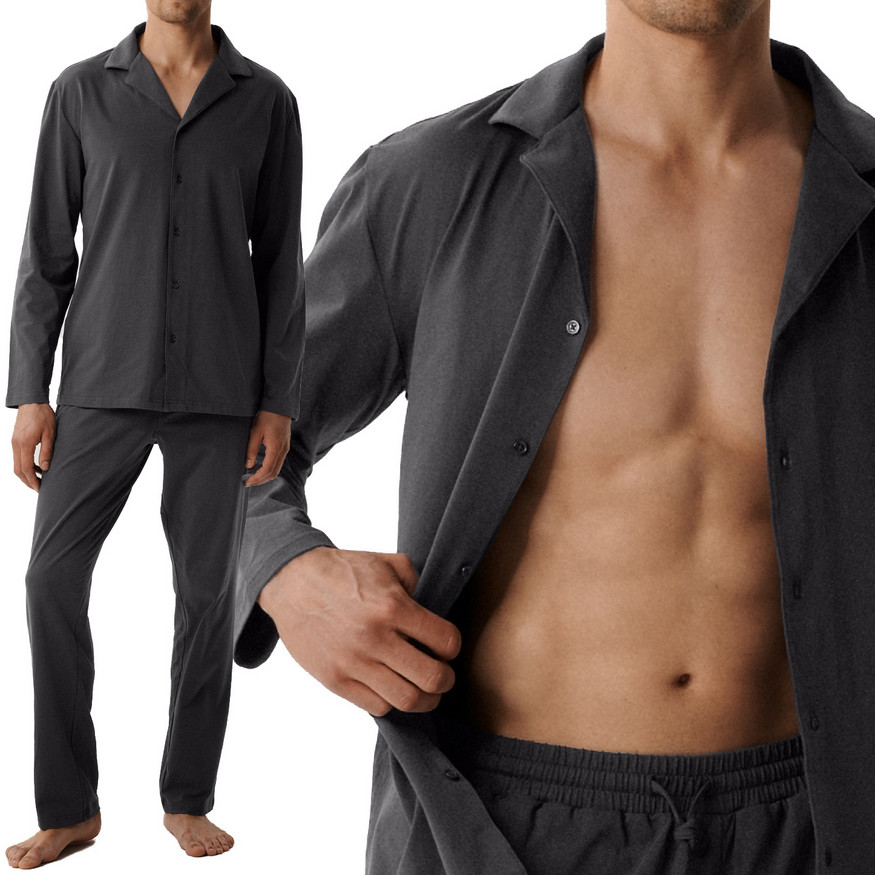 Pánské Pyžamo S Dlouhým Rukávem, Rozepínací Atlantic BNMP001/TMAVĚ Šedá/xxl