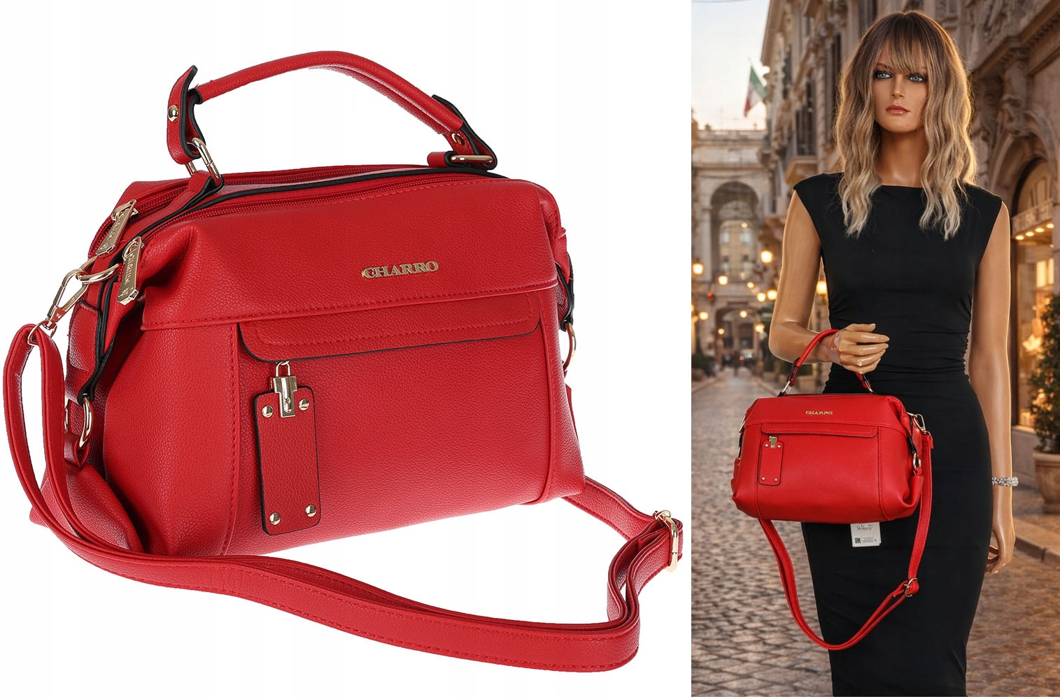 Torebka damska Charro pojemna Listonoszka kuferek do ręki CH173 Czerwona