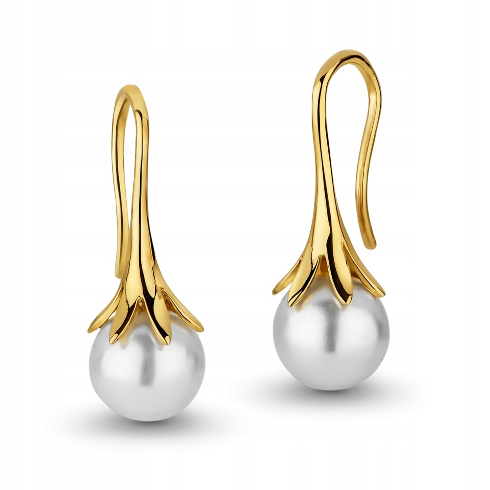 Złote Kolczyki Wiszące Z Perłami PR.333 8K