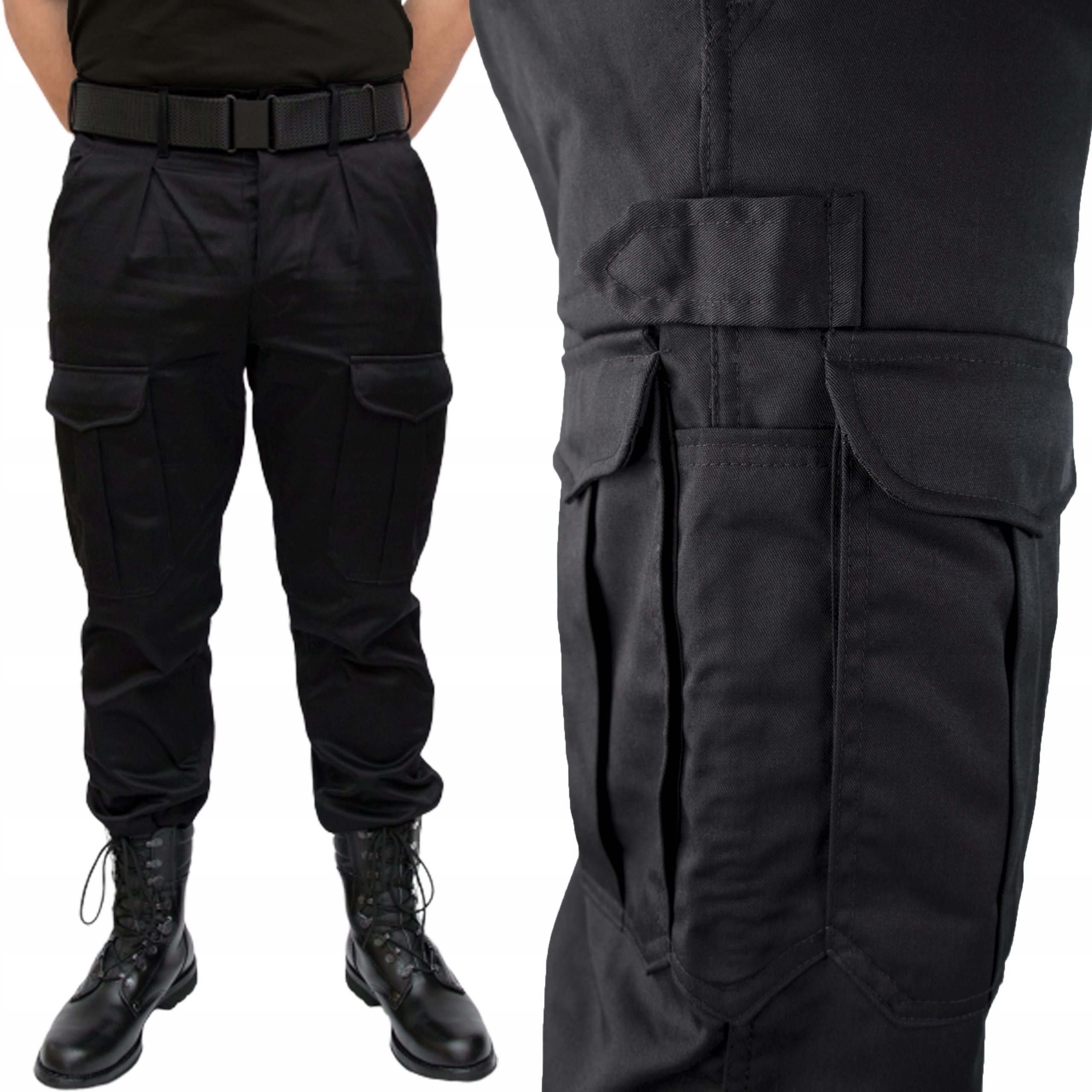 SCANDO Spodnie Wojskowe Taktyczne Policyjne CZARNE 6 kieszeni roz. XL
