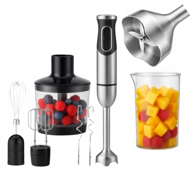 Blender Ręczny Wielofunkcyjny Mocny Tytanowe Ostrza Zestaw 6W1 Akcesoria