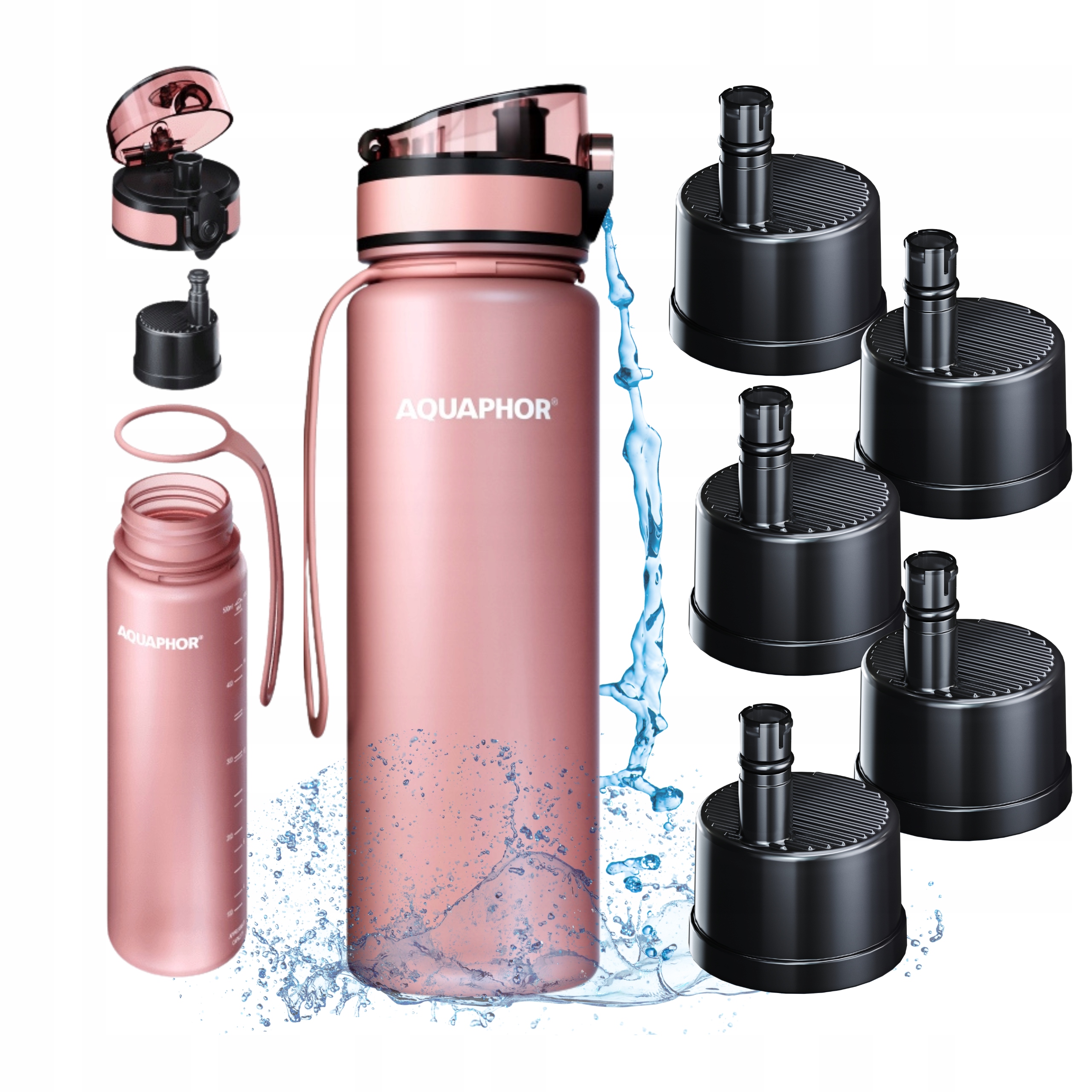 Butelka filtrująca wodę Aquaphor City Pudrowy Róż 0,5L Do szkoły pracy bieg
