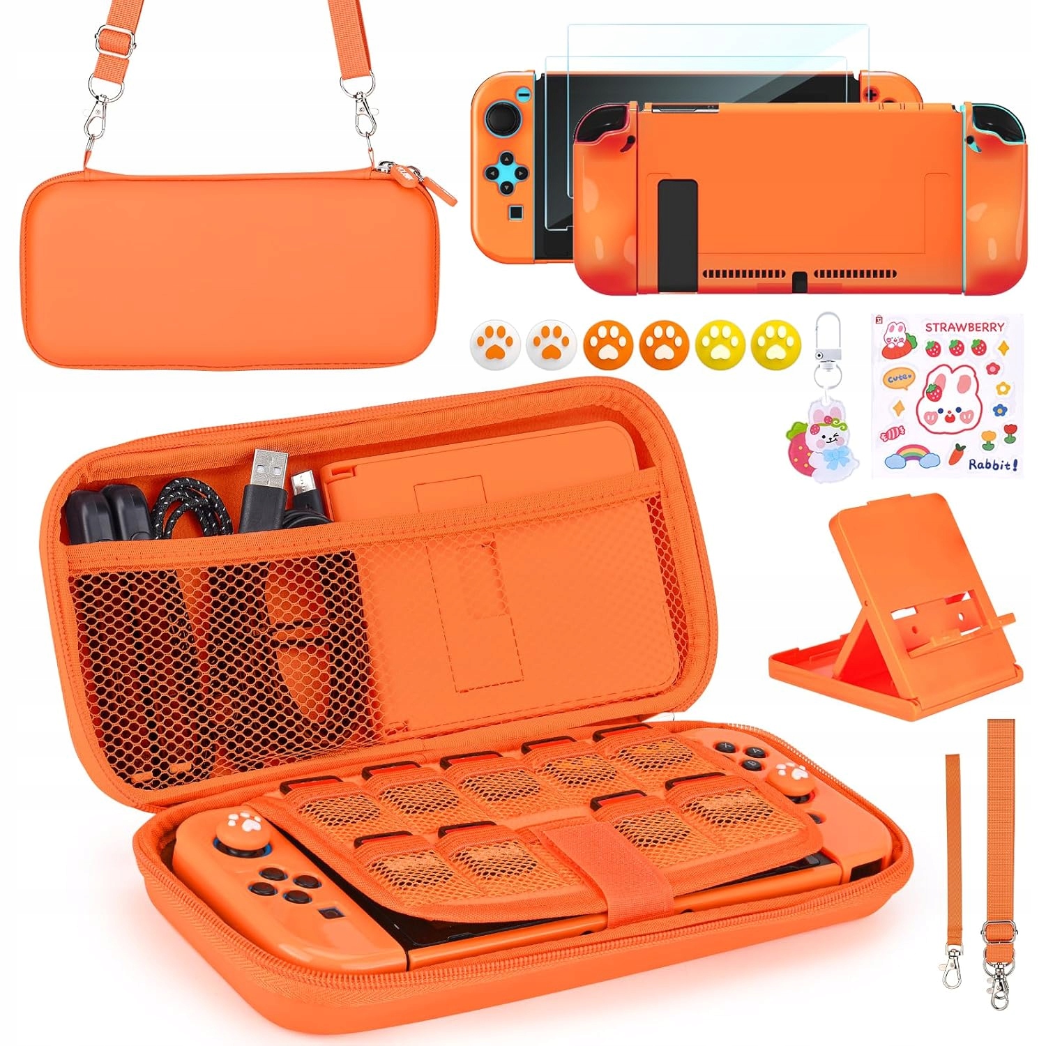 Pomarańczowe Etui do Nintendo Switch z Akcesoriami Stojak