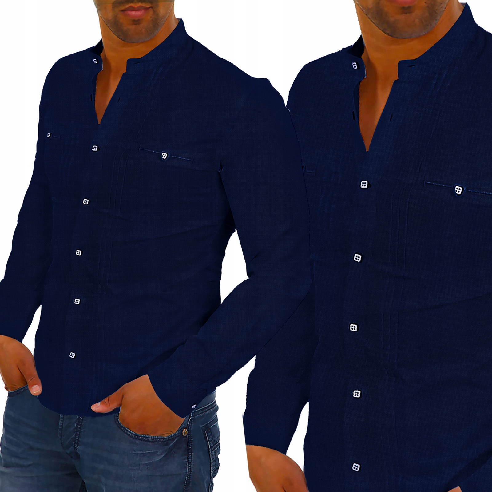 

Koszula Męska Stójka Casual Codzienna Lniana Len