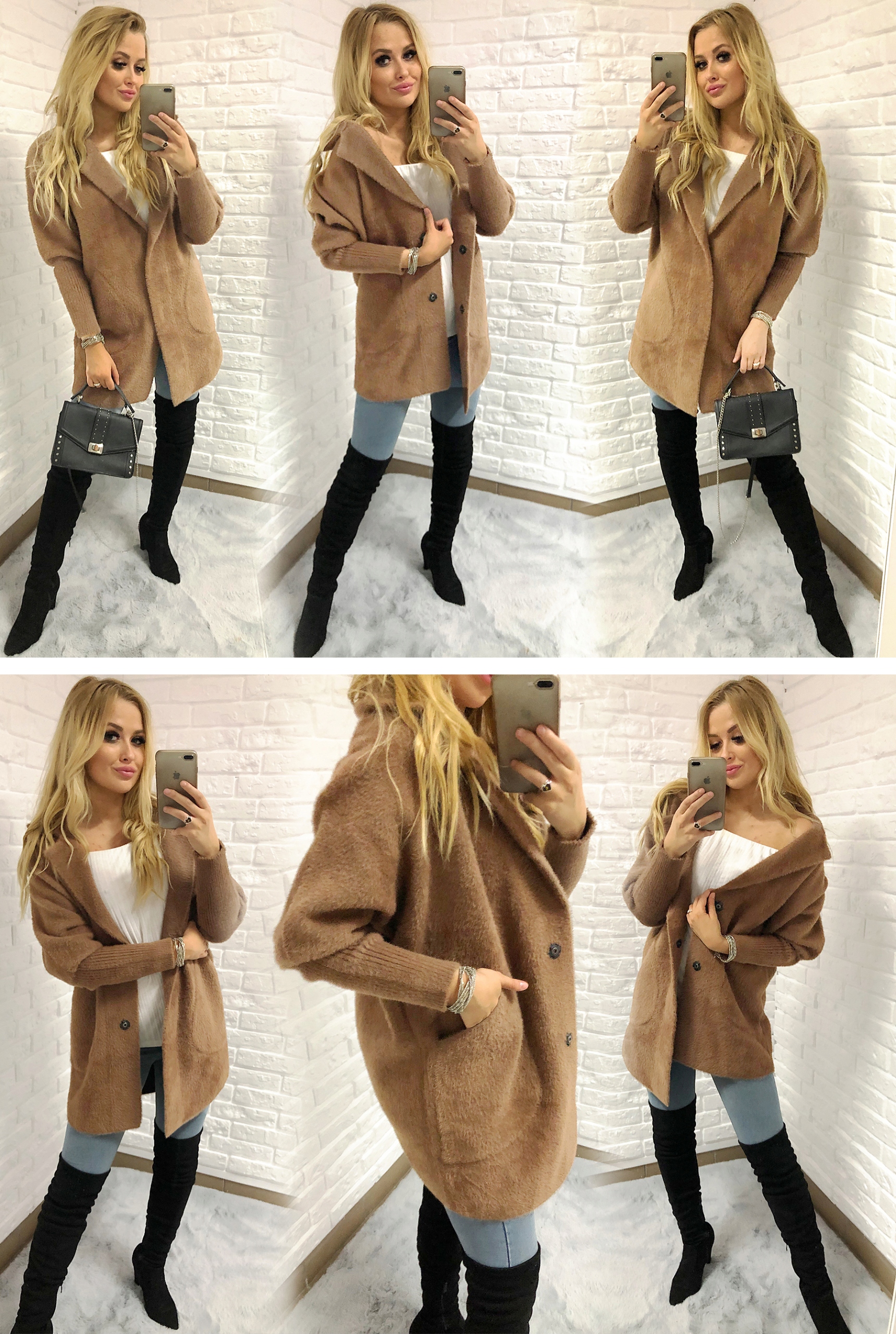 PLUS SIZE 44-54 SWETER ALPAKI PŁASZCZ DUŻYoversize Zapięcie zatrzask