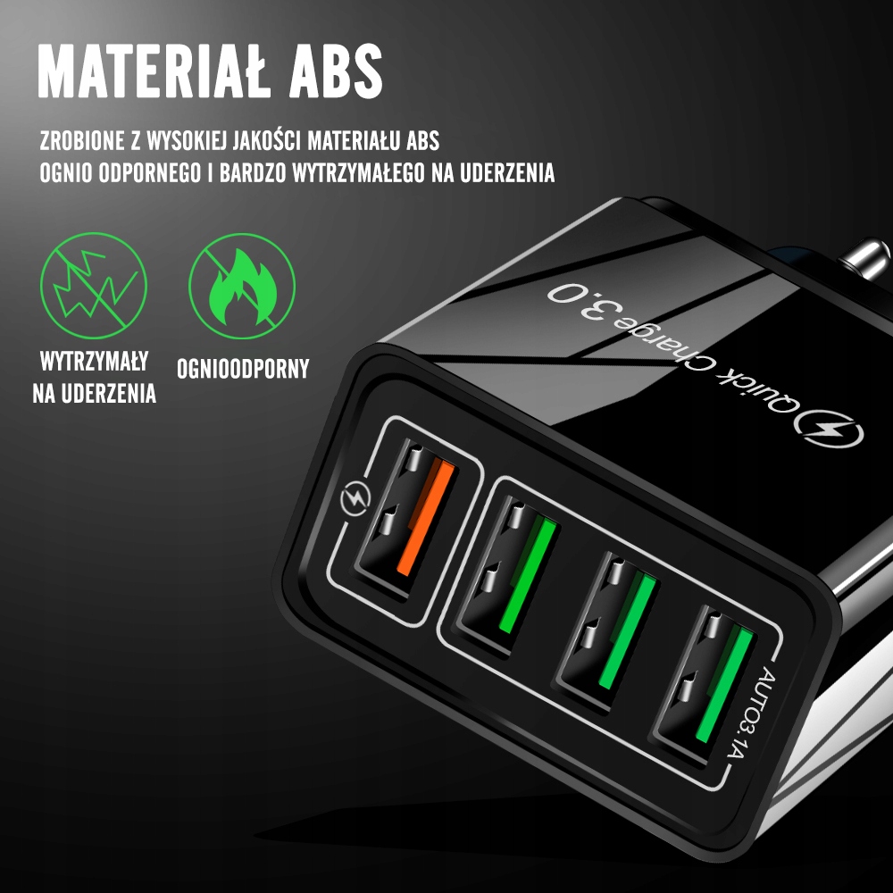 Ładowarka 4xUSB Quick Charge 3.0 QC 3.1A 18W Prąd wyjściowy 5000 mA