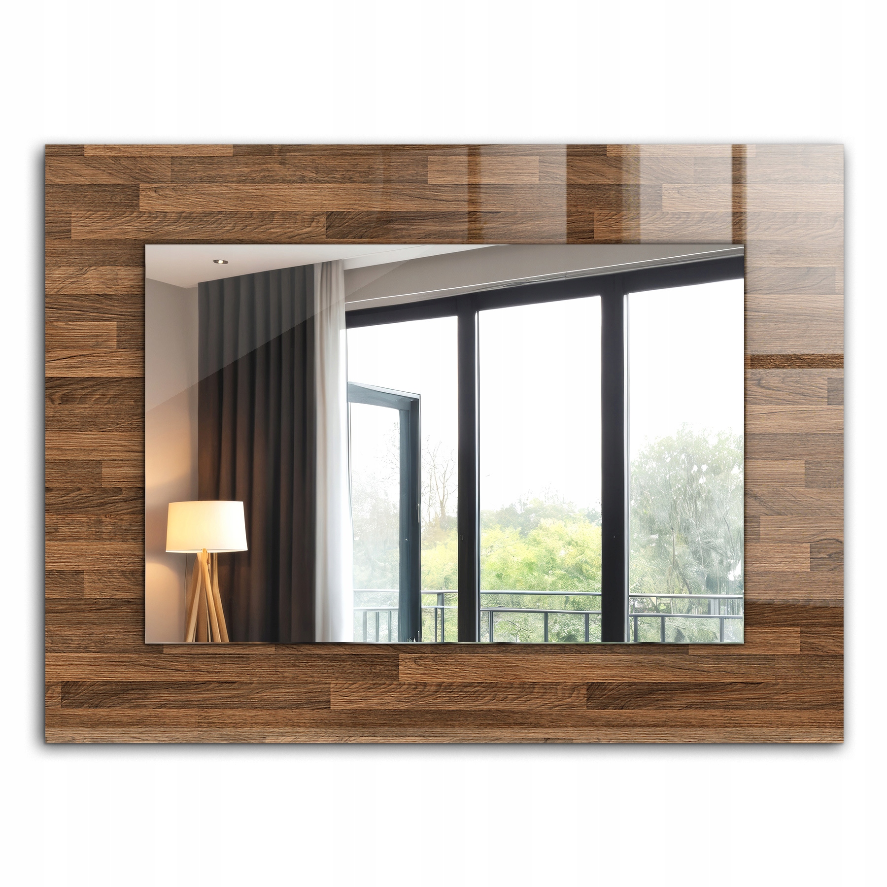 Zrcadlo s s potiskem a ozdobným skleněným rámem 80 x 60 cm Dřevěné panely