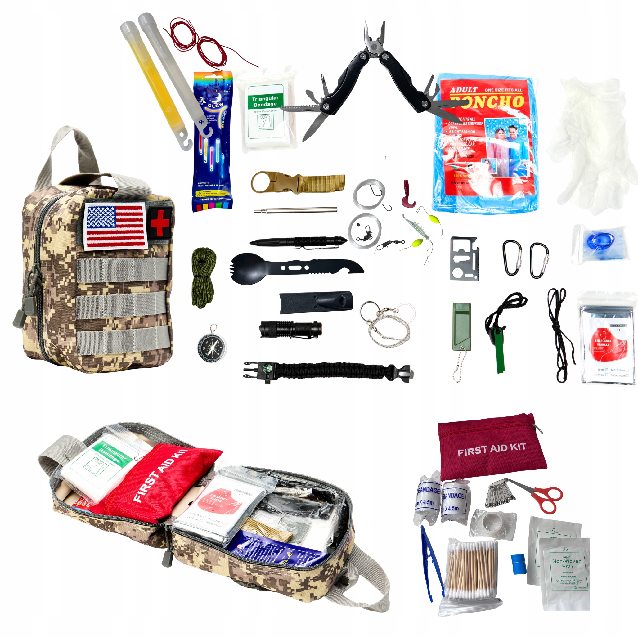 Batoh Sos Survival Taktická lékárnička Sada Pro Přežití 48v1 Kamufláž