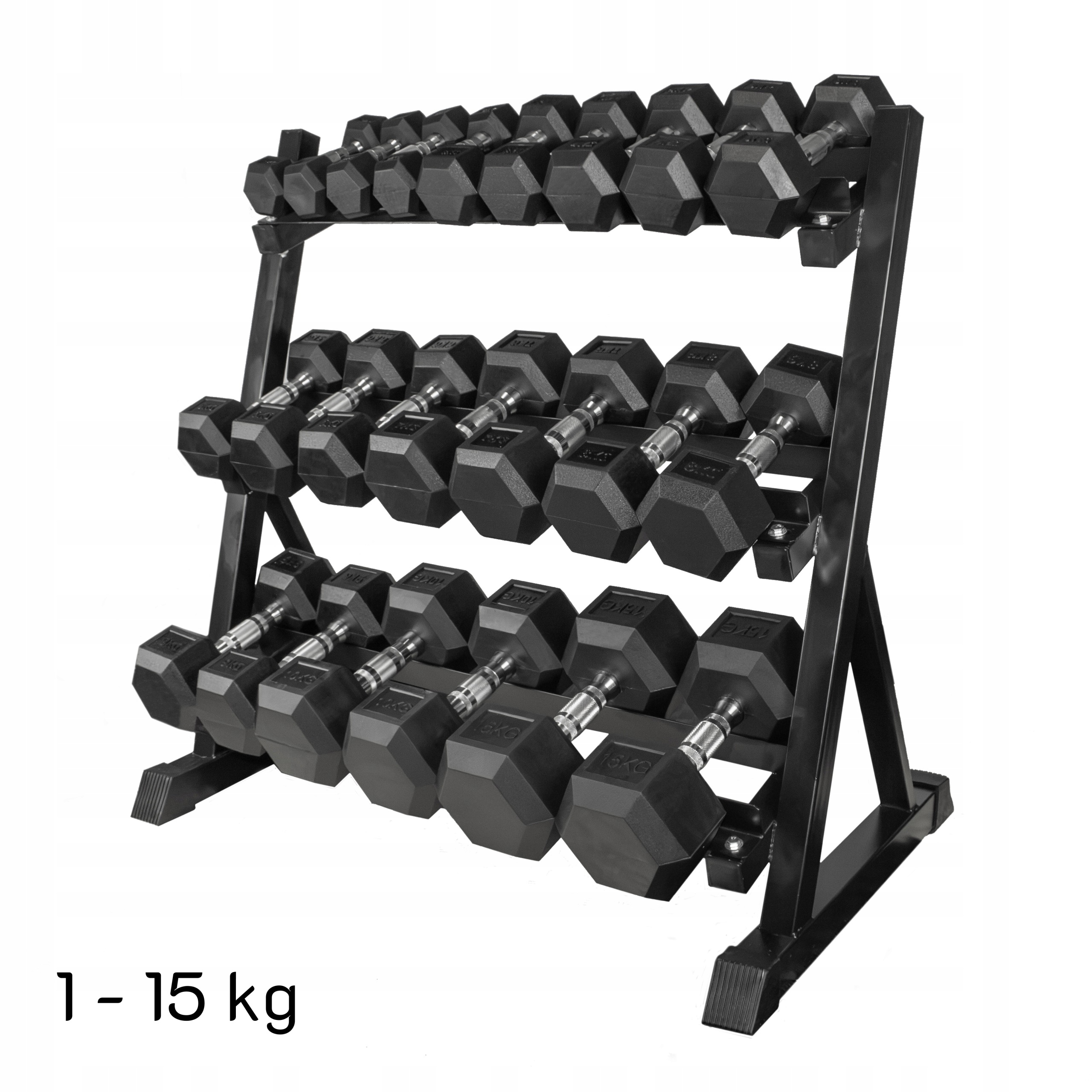 Zestaw Hantli Stałych Hex 1kg 15kg ze stojakiem zestaw 140kg Stojak