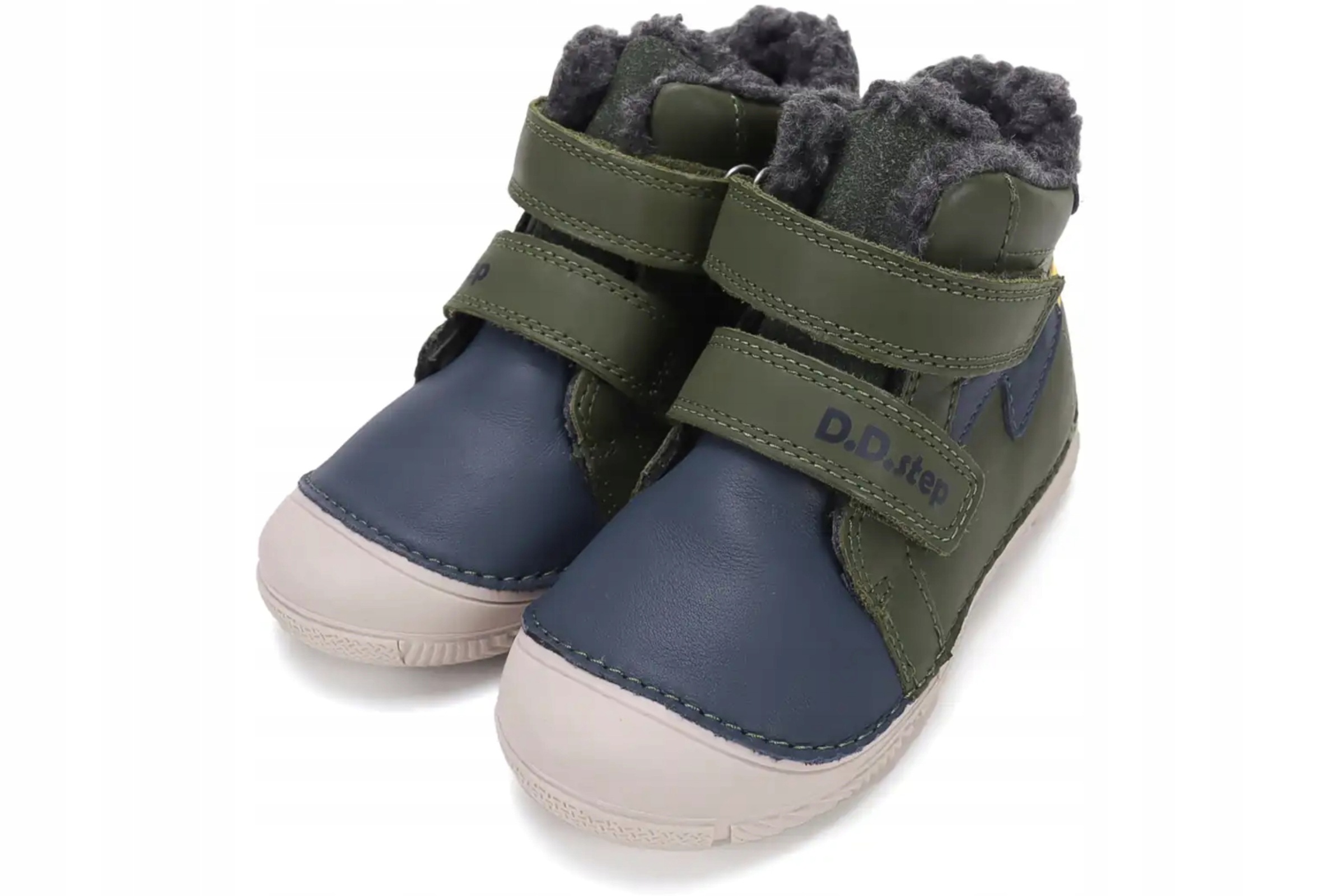 Barefoot Zimowe Buty dziecięce skórzane na Rzep Ocieplane DDStep Olive 23