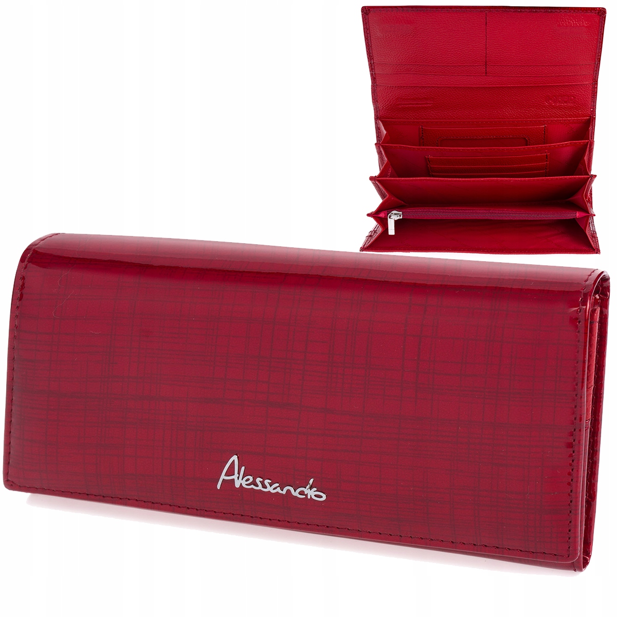 Dámská kožená peněženka lakovaná velkým magnet červená RFiD Alessandro