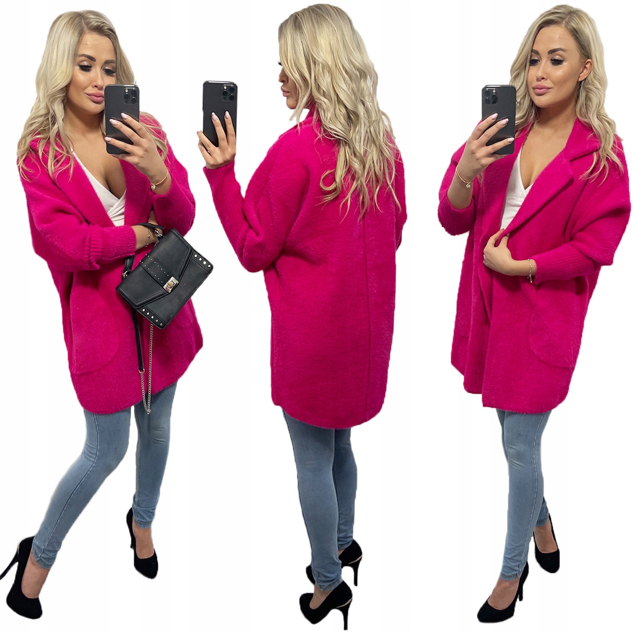 Kabát Alpaki Vlna Módní Barvy oversize Fuchsiová