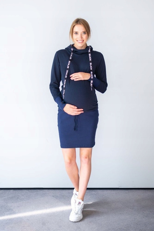 128 Miracle tmavě modré bavlněné mikinové Šaty , pohodlné šaty pro maminky