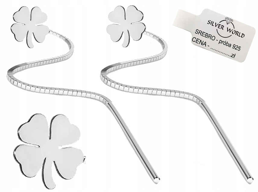 

Modne Kolczyki Srebrne 925 Przeciągane Koniczynki