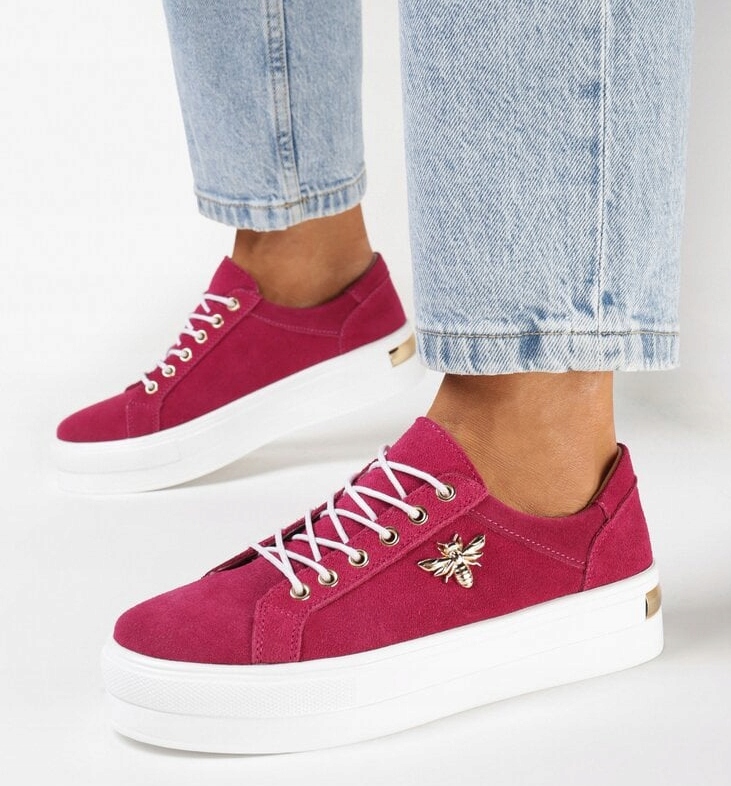 Fuksjowe skórzane Sznurowane Sneakersy ze Skóry Orli r 41 Marka inna