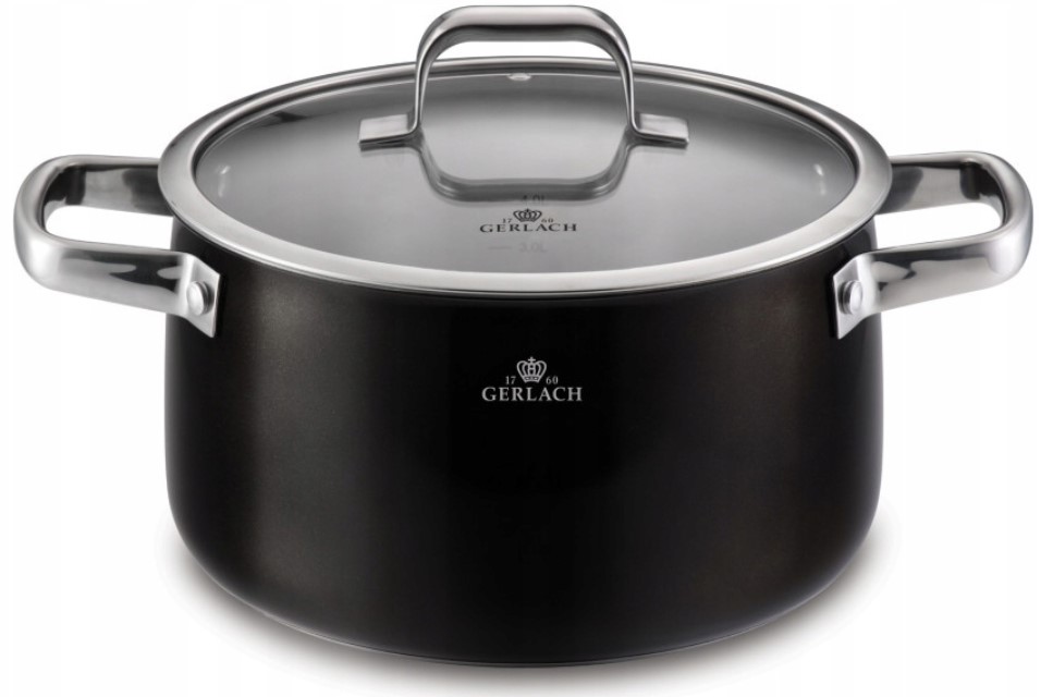 Hrniec Gerlach Prime 24 cm 5 l s pokrievkou Čierny matný Indukcia Plyn