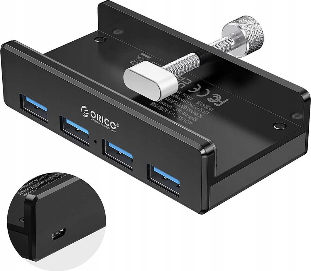Hub Usb Orico Usb 3.0 aktywny, micro Usb, biurkowy 4x Usb A (MH4PU-P-BK-BP)