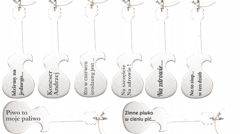 Brelok otwieracz gitara z grawerem ŚMIESZNE TEKSTY Marka Bluecollection