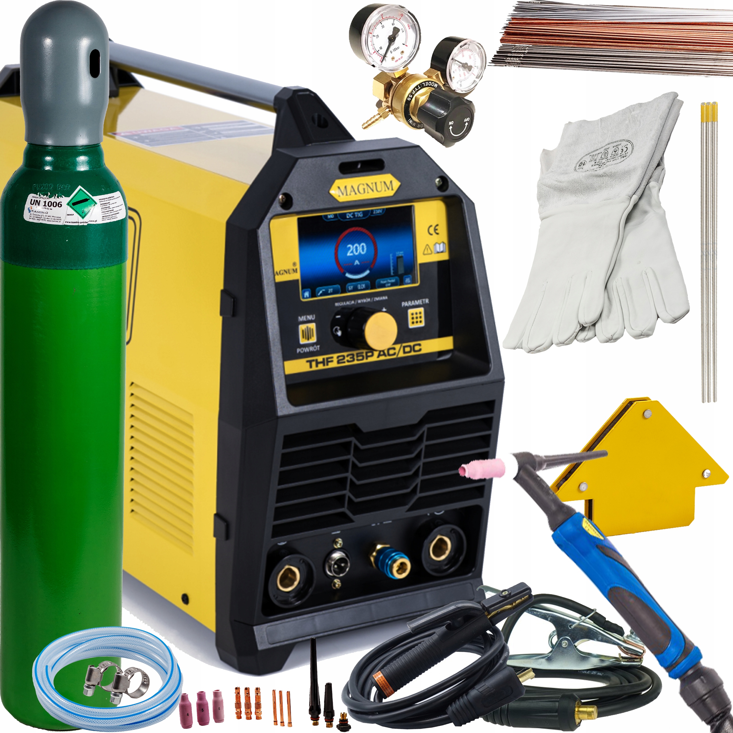 Tig Svářečka Mma Thf 235 P Ac/dc LCD, 230V, 200A/60% Magnum sada 2 kusů
