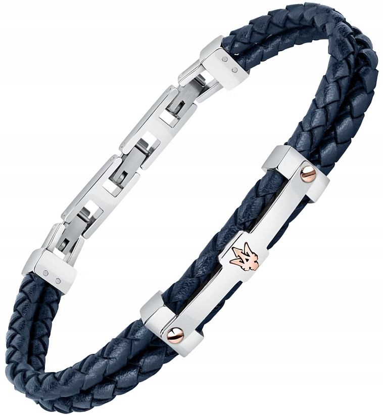 Originální Pánský Náramek Maserati JM422AVE10 Pletená Kůže Blue Logo