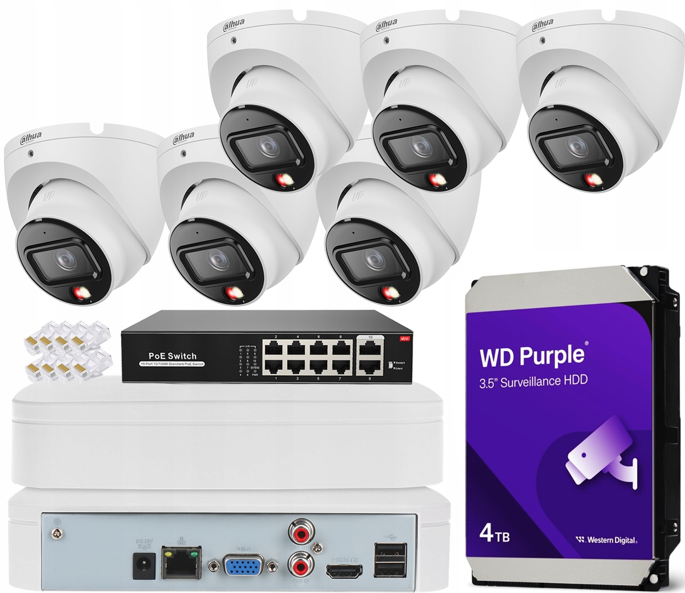 Sada na monitorovanie 6 kamier Dahua 6Mpx Dual Light Mikrofón PoE Disk 4TB