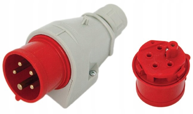 Pevná Silová Zástrčka 32A 400V 3P+N+Z 5-PINOVÁ Červená Průmyslová