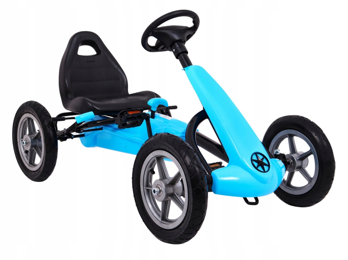 Duży Gokart na Pedały Gumowe Pompowane Koła Regulacja Niebieski Kolor niebieski