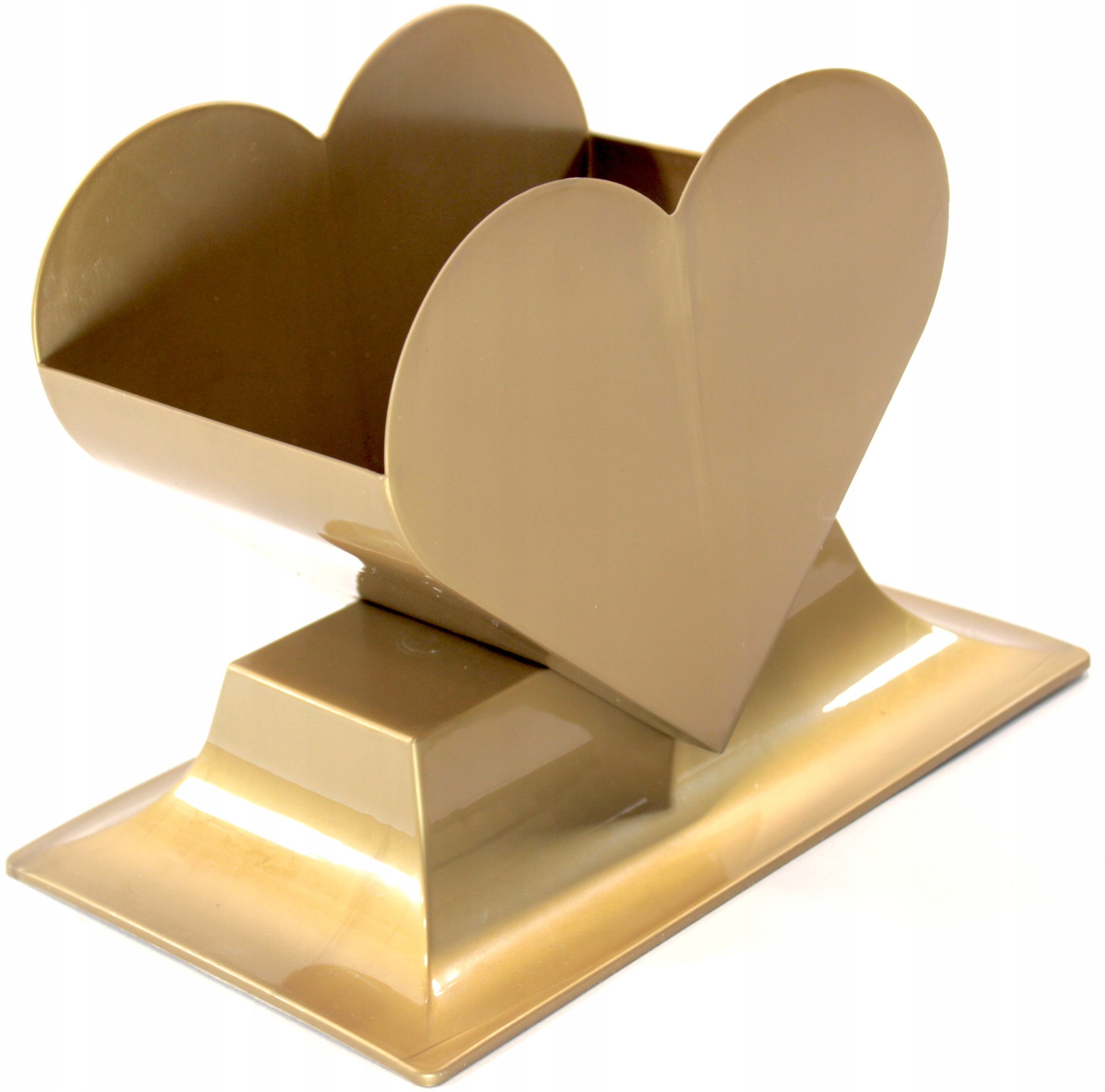 Doniczka SERCE złote osłonka plastikowa z podstawką stroik