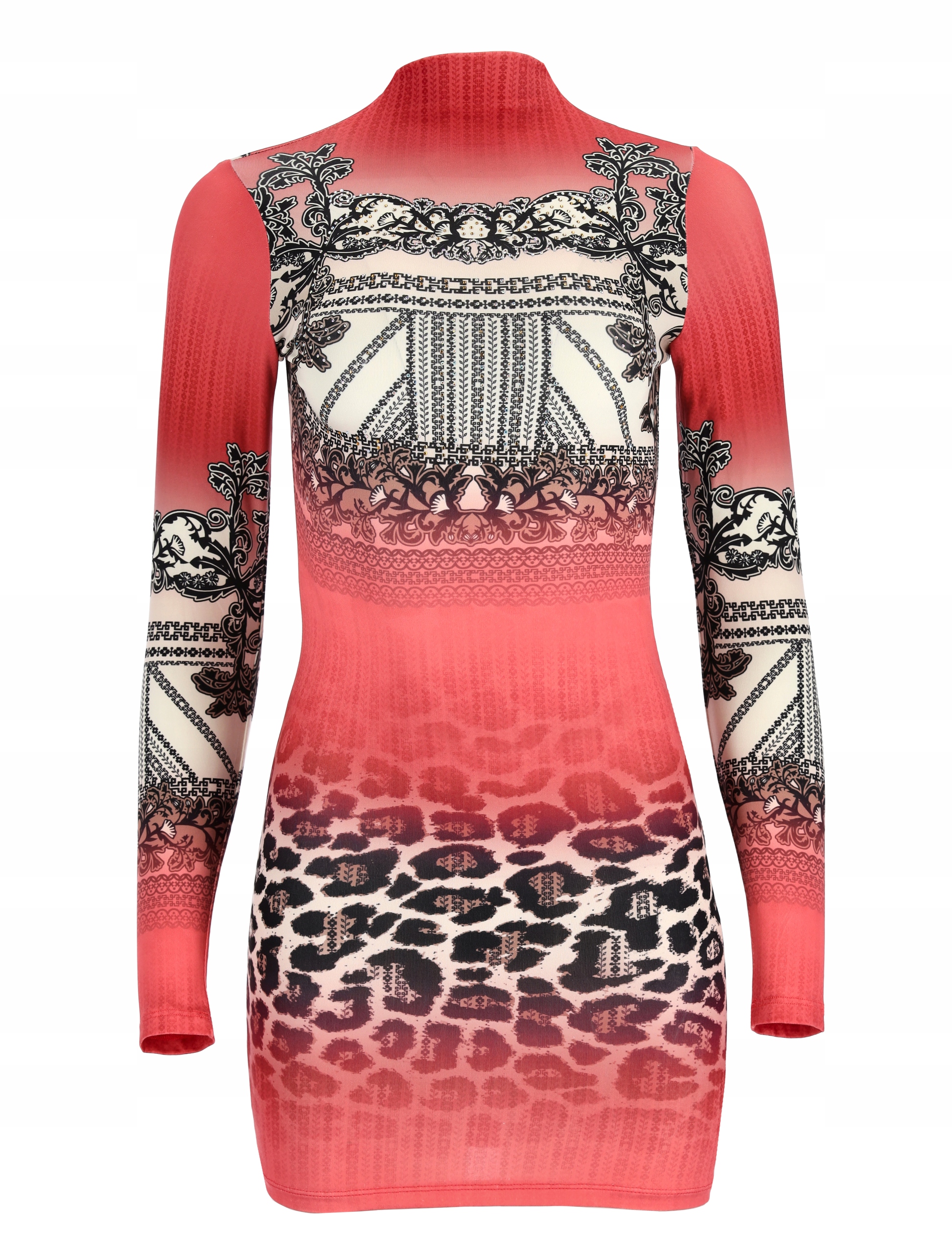 Tunika Šaty Dámská Elegantní, Těsná, S Rolákem, Dlouhý Rukáv Se Vzory