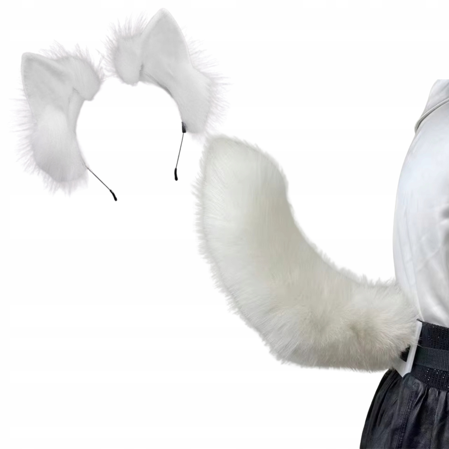 Sada Roztomilých Kostým Kožešinový Ocas Uši Kočka Liška Cosplay Anime Furry Bílá