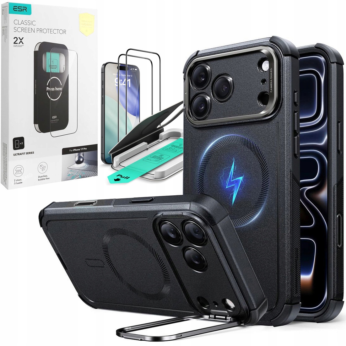 Esr Pouzdro Tough MagSafe s podstavcem, 2x Sklo pro Apple iPhone 17 Pro