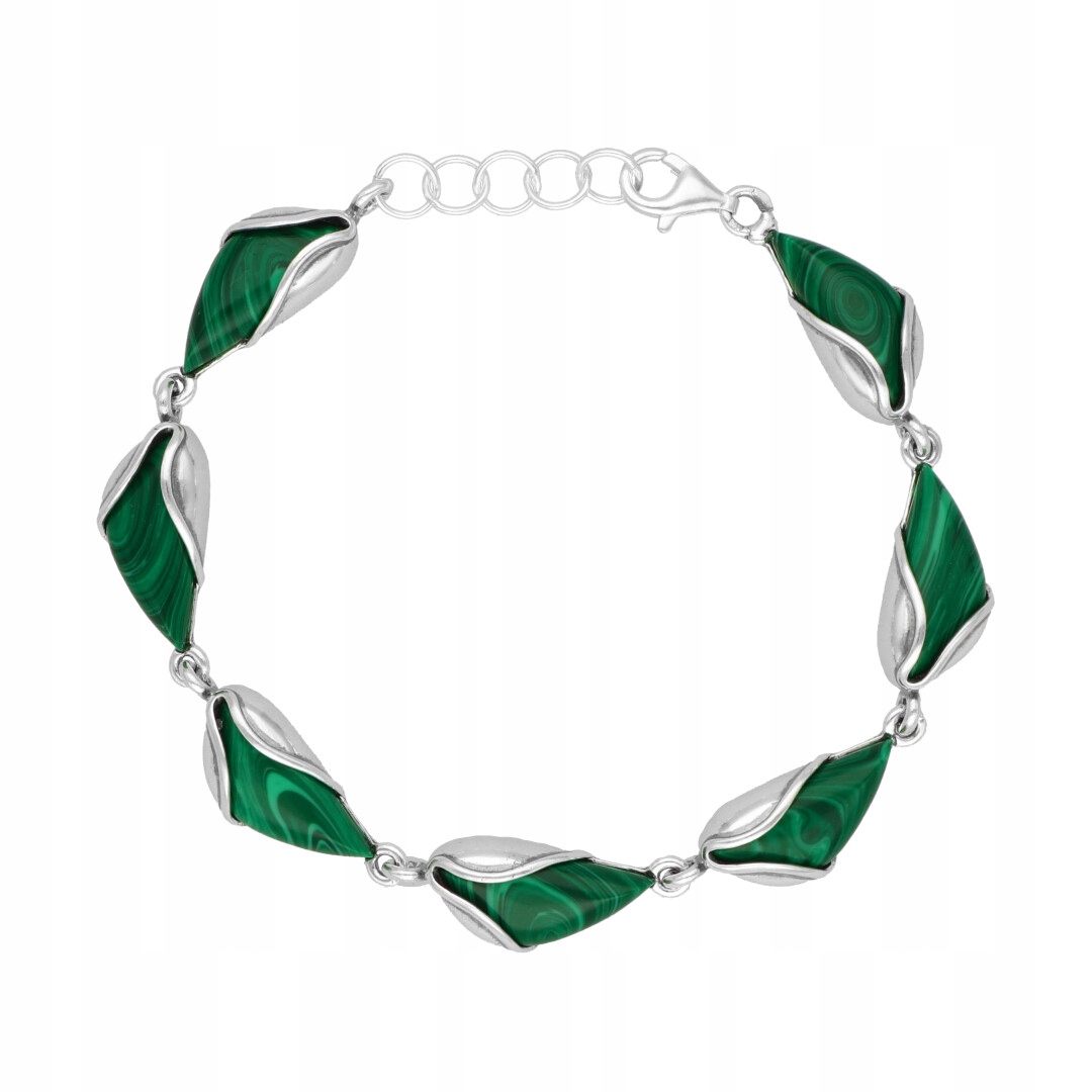 Malachitový náramek, oxidované stříbro