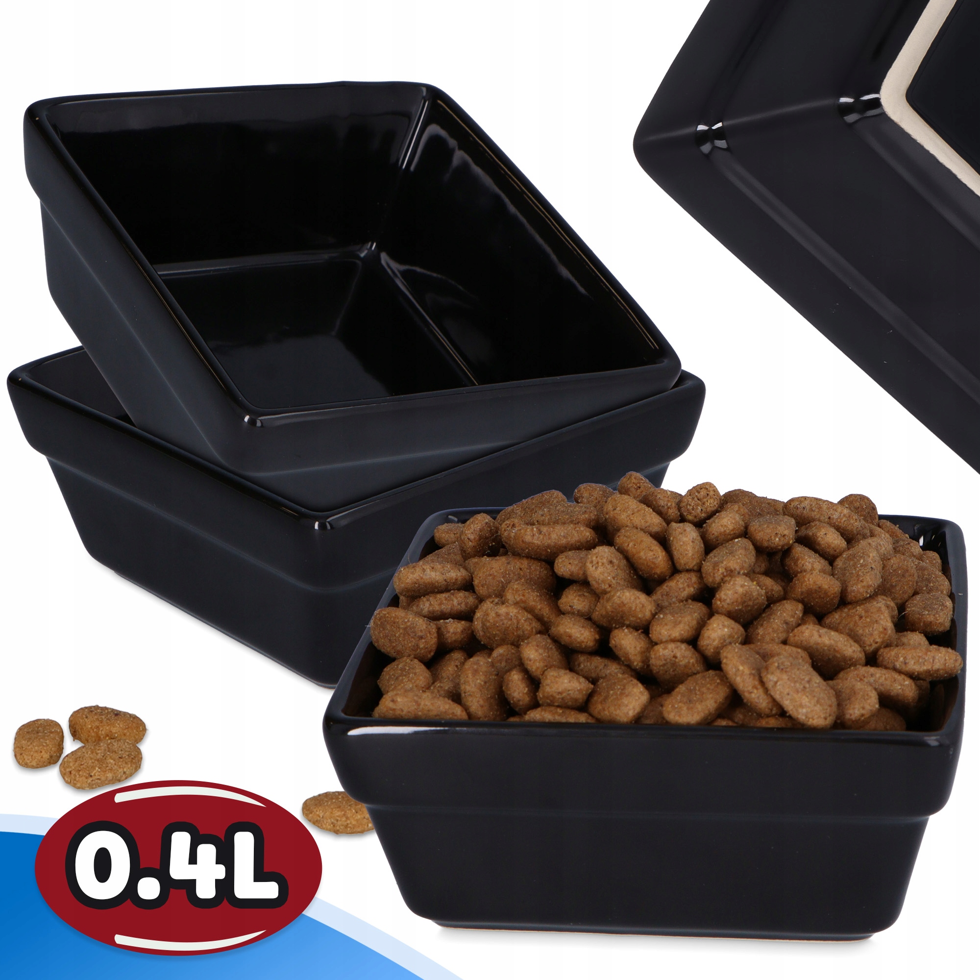 Keramická miska Pro Psa Kočky 0,4 Miska Malá Voda Štěňata Čtvercová P 8K