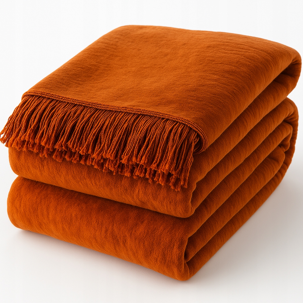 Deka Přehoz Moca Design 150x200 Bavlna Akryl Třásně Pled Oranžová